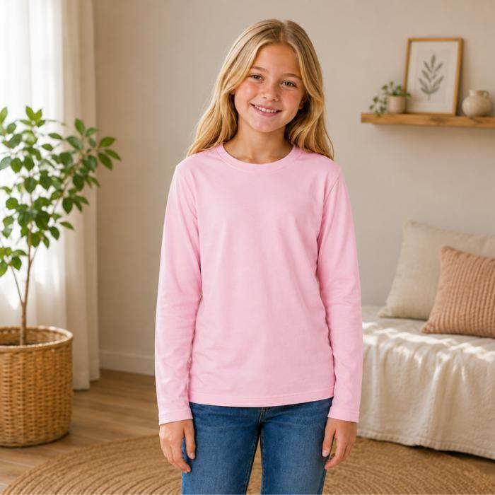 Tee-Shirt Manches Longues Uni Enfant - 100% Coton - Rose - Rose