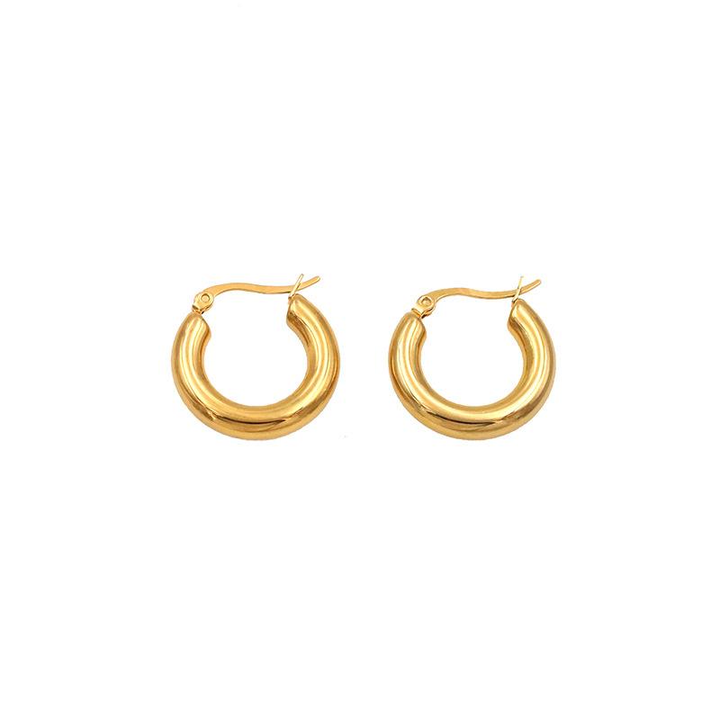 Merry Line 18K Gold-Plated Circle Earrings Women'S French Retro Popular Simple Titanium Steel Ear Buckles
