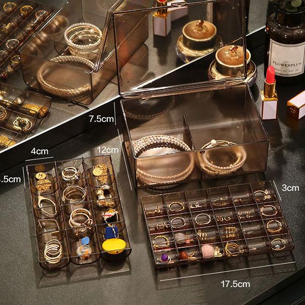 

Шкатулка для драгоценностей Прозрачная шкатулка для драгоценностей Многослойная коробка для хранения ювелирных изделий большой емкости Шкатулка для сережек Шкатулка для драгоценностей 12*7.5cm коричневый