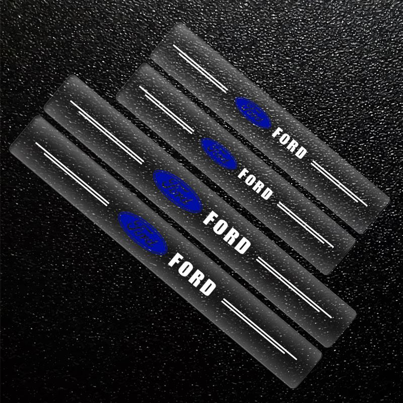 4Pcs Car Threshold Protector Transparent Decorative Badge 3D Sticker For Ford Focus Mondeo Kuga Fiesta MK7 Escort Explorer Edge 2 4 MK2 MK4