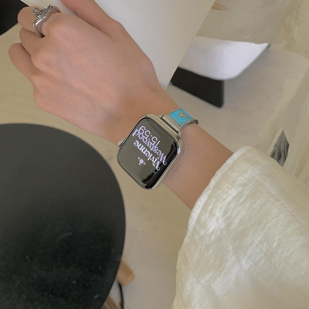 Watch Band For Apple Watch Series 10 Ultra 9 8 7 SE 6 5 4 3 2 1 46mm 49mm 45mm 44mm 42mm Enamel Saturn Bracelet Metal Strap