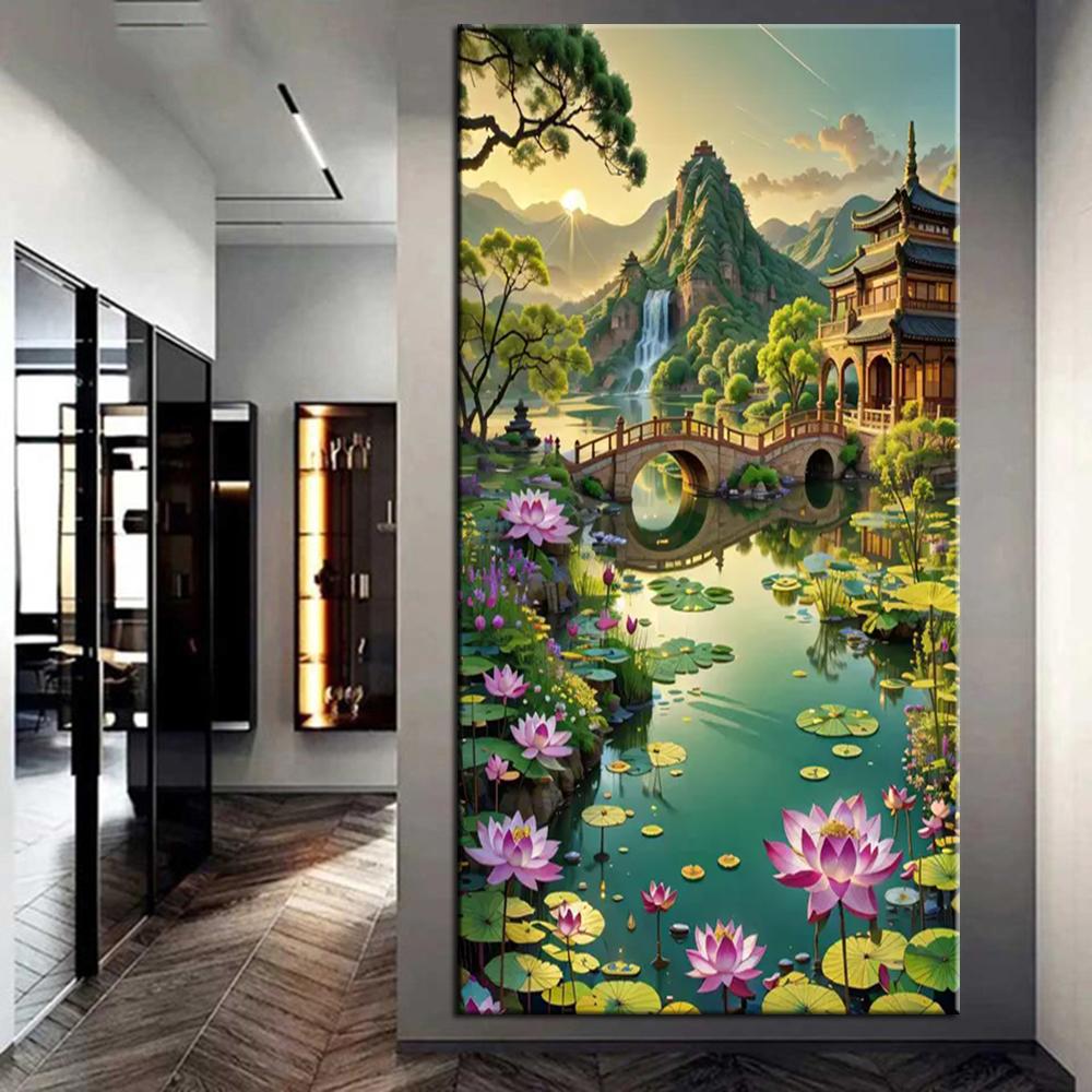 

Полный дрель ручной работы DIY Лотос двор пейзаж комплект алмазной живописи вышивка крестиком Алмазная мозаика украшение дома j3859 square 70x140cm чёрный