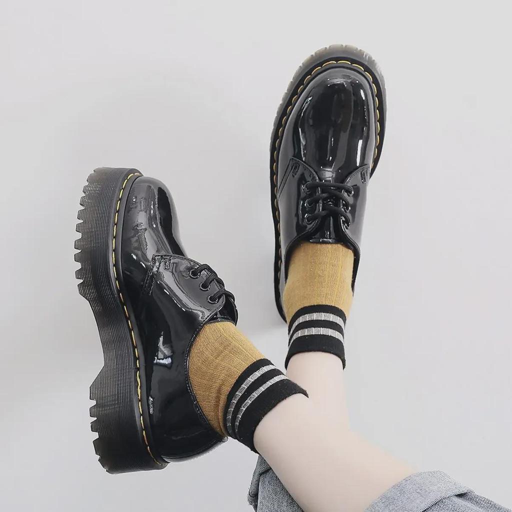 Aibiden 1461 Damen Plateau Lackleder Kurzstiefel mit runder Spitze