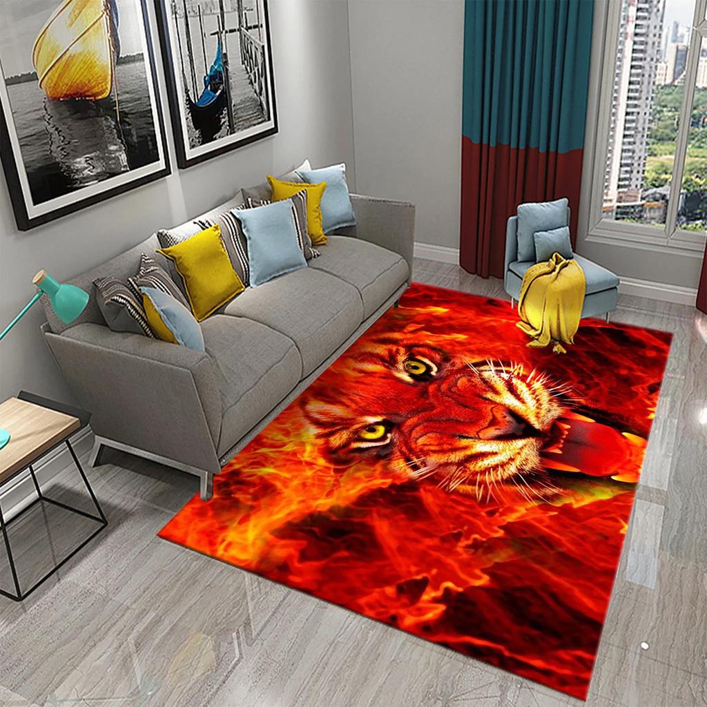 3D Fire Animal Cool Tiger Wolf Carpet Children Play Crawling Carpet Living Room Bedroom Balcony Decor Rugs Bathroom Non-slip Mat