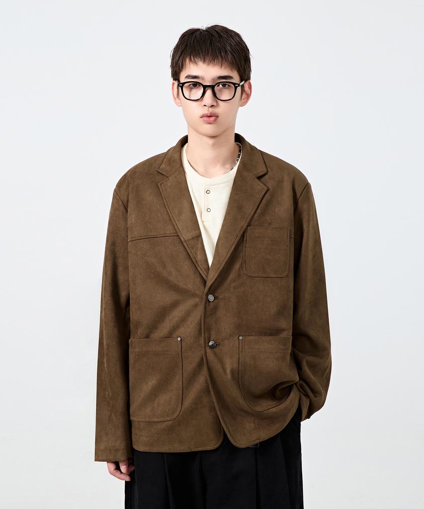Dimitri Black Faux Suede Blazer Jacket_Mocha