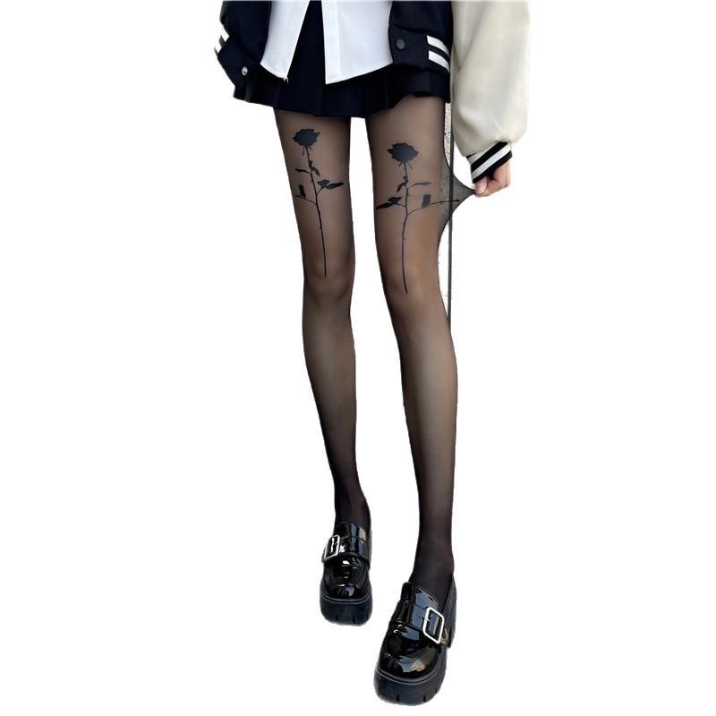 15d Rose Print Stockings With Sun Protection For Women Summer Fashion