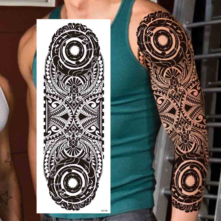 1 Blatt Stammestotem Vollarm Temporäre Tattoos Für Frauen Männer Fake Ärmel Maori Tattoo Aufkleber Körperkunst Zeichnung Oberschenkel Bein Groß