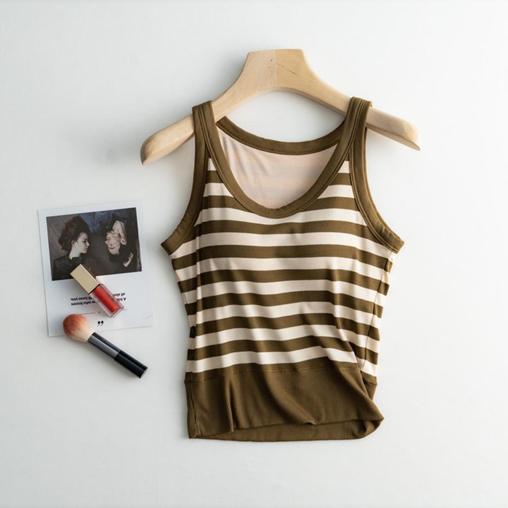Women's Fashion With Chest Pad Striped Short Small Vest Outside Sleeveless Camisole Bottoming Tops