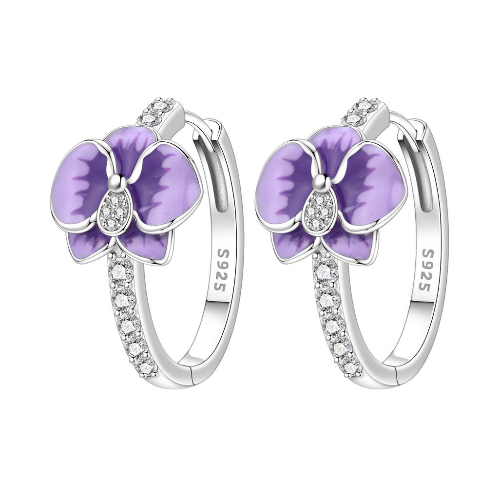 S925 Sterling Silver Purple Flower Series Earrings Hoop Earrings Women Jewelry Original Trendy Anniversary Gifts