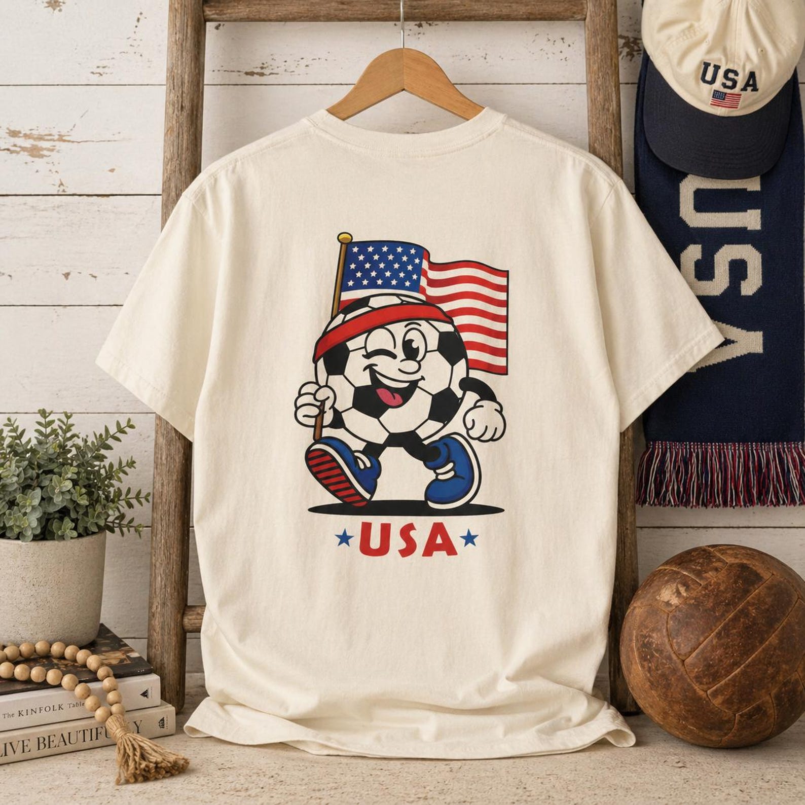USA Soccer Ball Pride T-Shirt | American Flag Back Design S