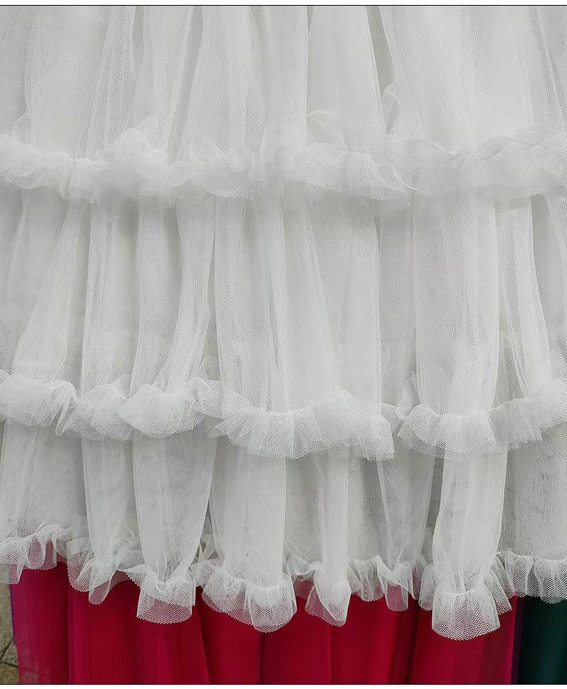 Women's High-Waist Ruffled A-Line Skirt with Mesh Overlay and Safety Lining