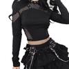 Y2K Women's Punk Mesh Cutout Long Sleeve Slim T-shirt