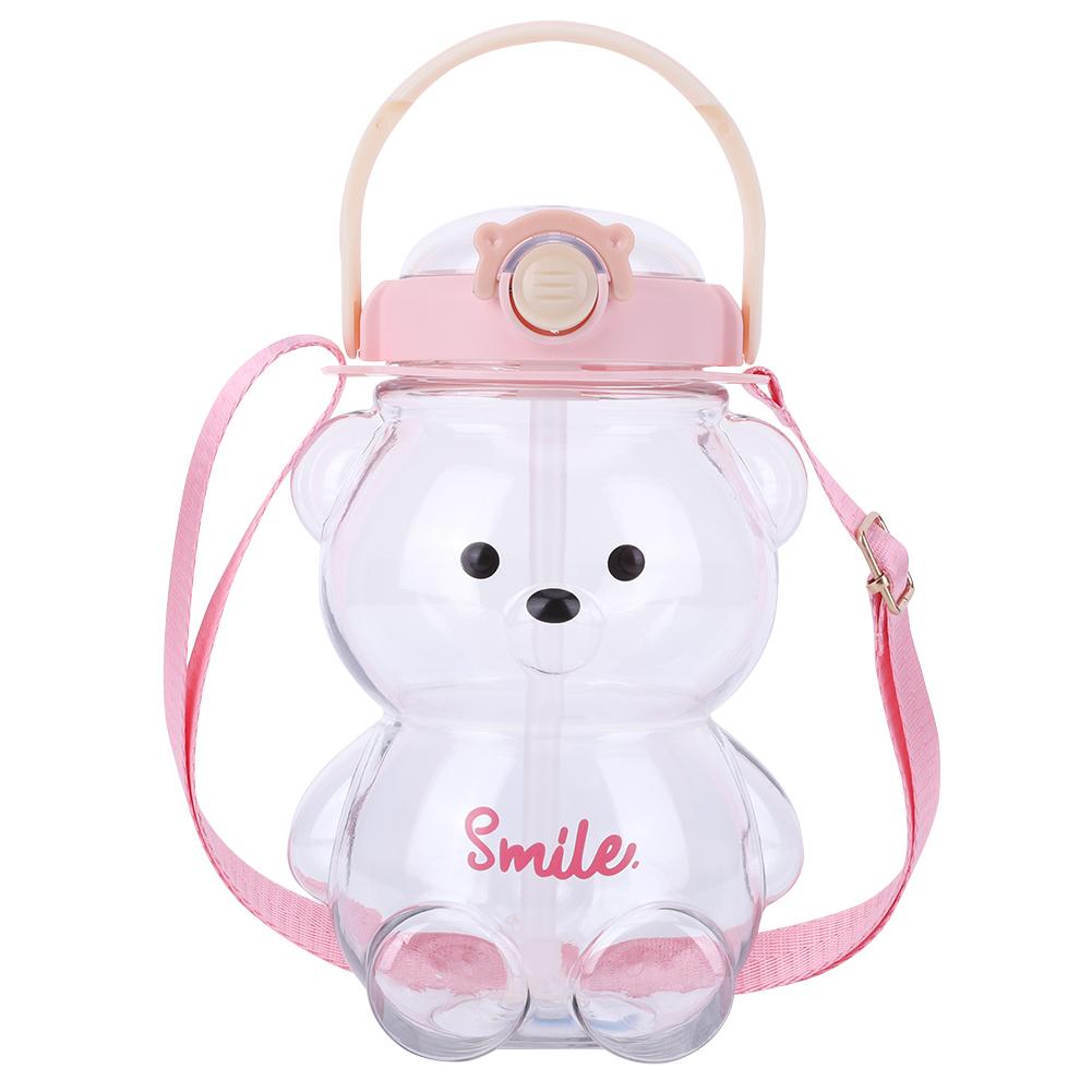 

1000/1400 мл Kawaii Bear Cup с плечевым ремнем, милая бутылка для питья с медведем, герметичный мультяшный фитнес-чайник для занятий спортом на открытом воздухе