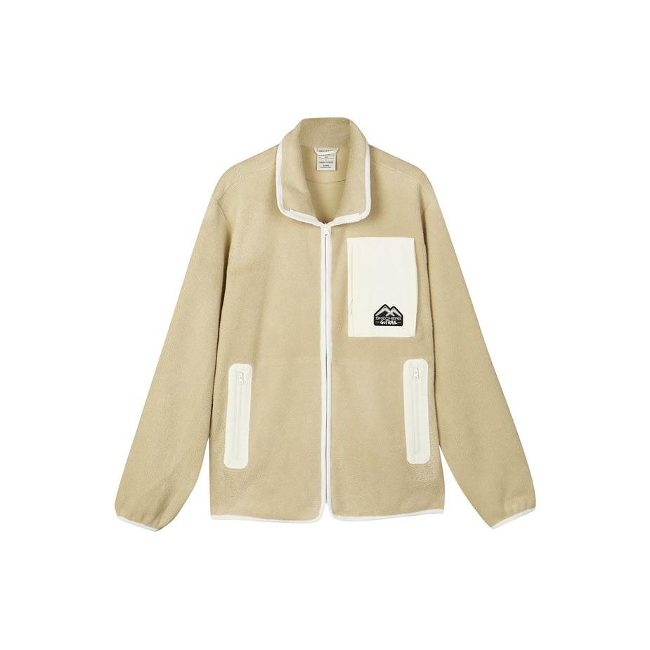 Skechers Color Block Zip Retro Stand Collar Fleece Jacket Unisex jackets Irish-Cream L423U070-028R XS