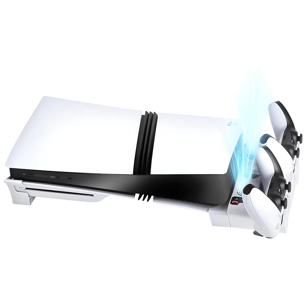 ATURIKA PS5 Pro Cooling Fan Horizontal Stand Fast Charging by Simply Placing Two Controllers At the Same Time 3WAY Compatible with PS5 Slim 3 Levels