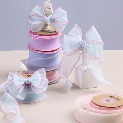 Cinta de gasa con borde de color, superpuesta o de nieve, de 40 mm y aproximadamente 10 yardas, para hacer moños, manualidades hechas a mano para niños, decoración de ropa