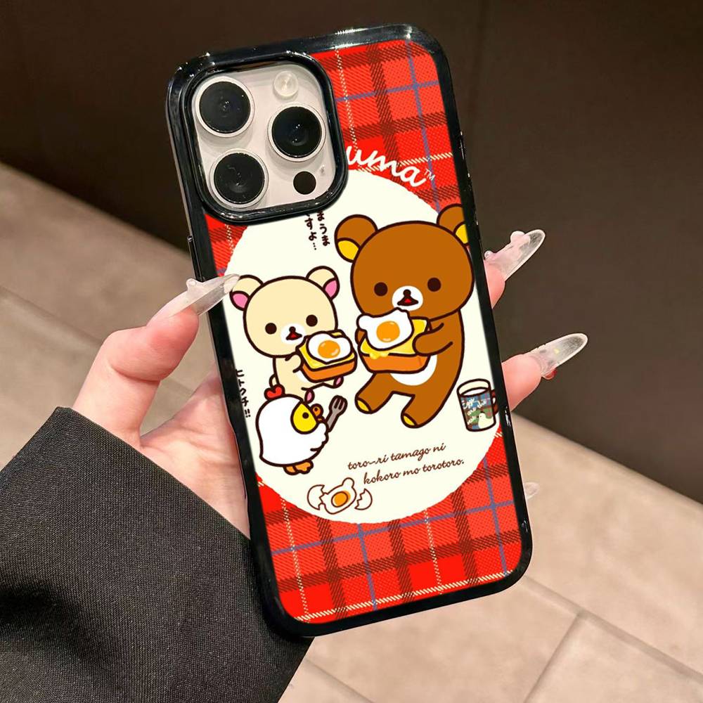 

Popular Cute R-rilakkuma Bear PC+TPU Phone Case For IPhone 11 12 13 14 15 16 17 Plus Pro Max Cover iPhone 15 plus