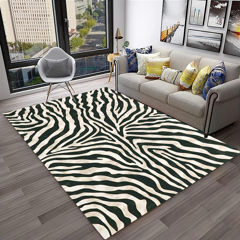 3D Renkli Zebra Çizgi Desen Halı Kilim Ev Oturma Odası Yatak Odası Kanepe Kapı Paspası Dekor, Çocuk Oyun Alanı Halı Kaymaz Zemin Paspası