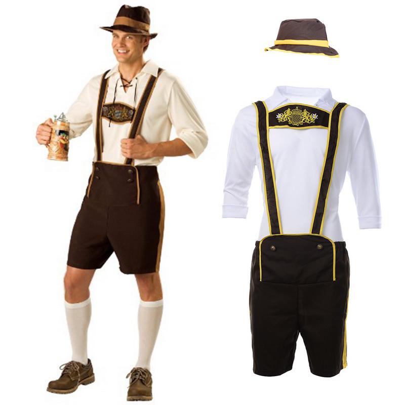 Men German Oktoberfest BartendersBavarian Lederhosen Outfits Halloween Costume