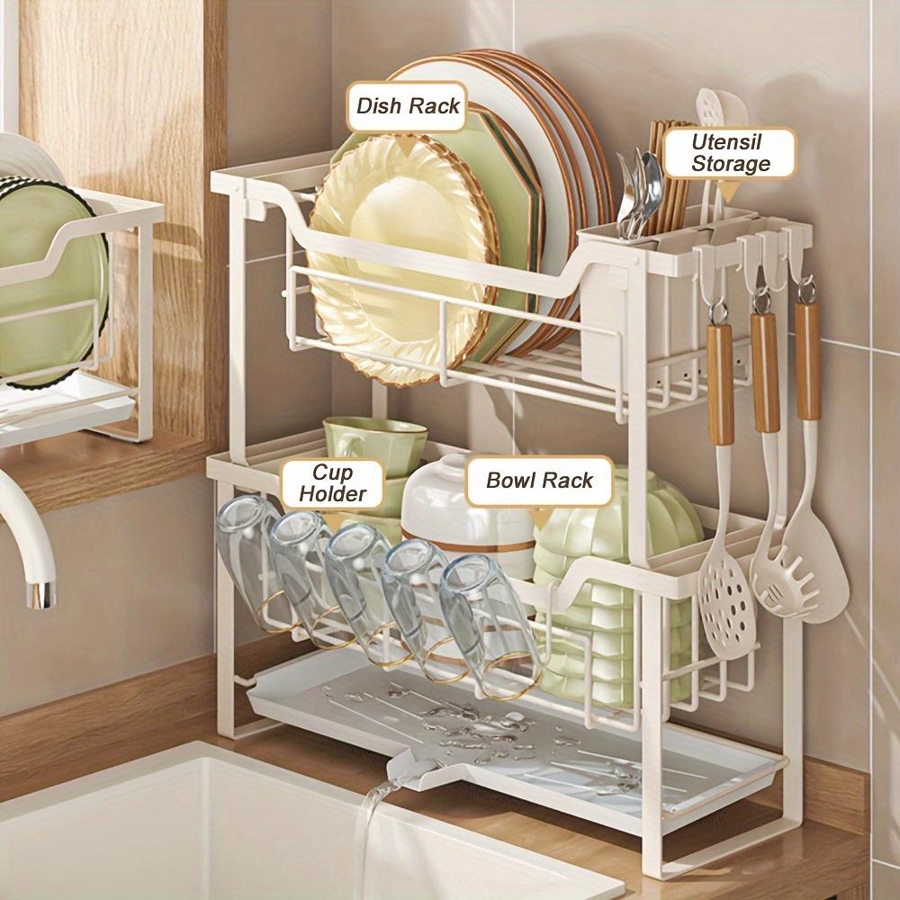 1pc Drain Rack Kitchen Dish Rack Sink Side Dishware and Tableware Storage Rack Modern Countertop Narrow Storage Rack Installation-free Rack
