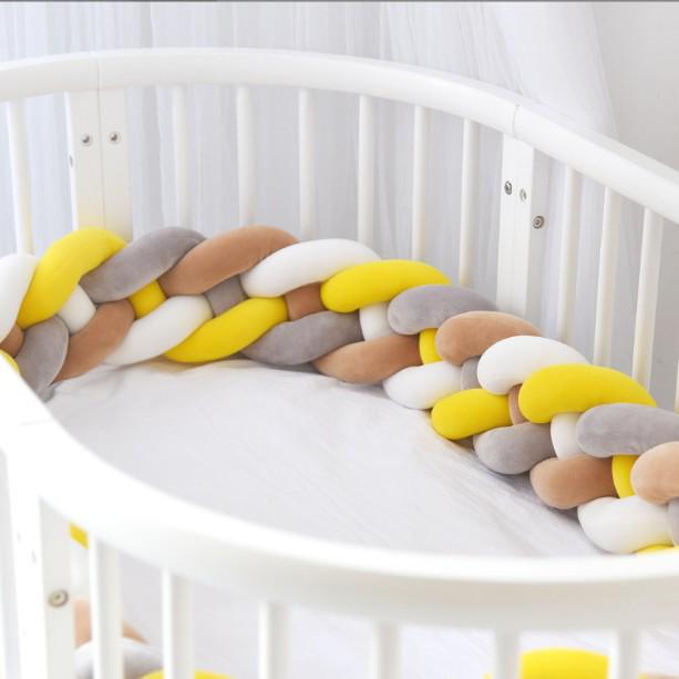 Cojín Nudo Trenzado Danés de Cuatro Hebras – Protector de Cuna Anticolisión para Habitación Infantil