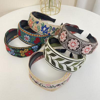 Böhmisches Stickstirnband im ethnischen Stil mit breiter Krempe, Haarreif mit Blatt- und Blumenmuster, Haarschmuck, Kopfbedeckung