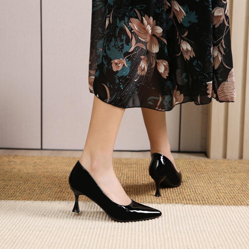 2025 New Spring and Autumn High Heels Women's Thin Heels Versatile Flight Attendant Office Black Work Shoes Ol Commuter Soft Sole Single Shoes