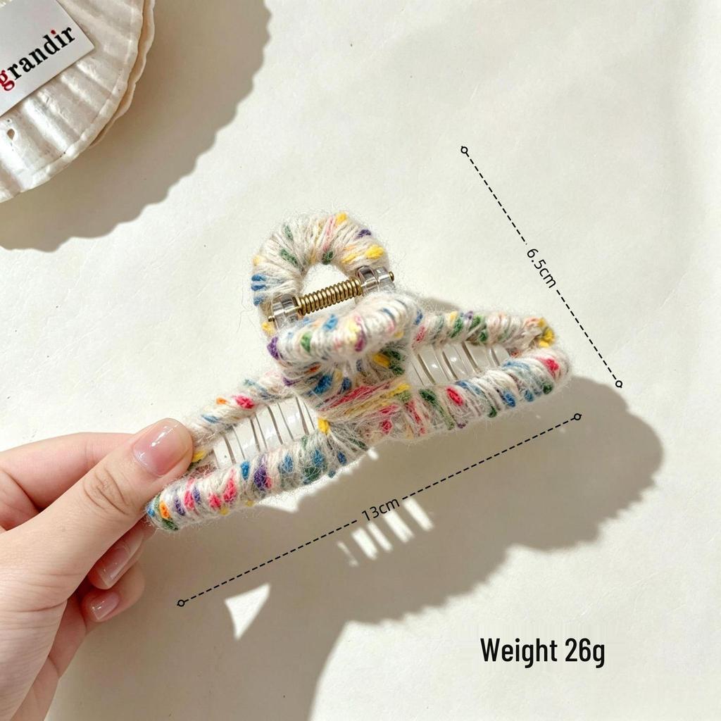 Rainbow Popping Candy Woolen Hair Clip - Cute Large Claw Clip for Women, High-End Internet Celebrity Shark Style