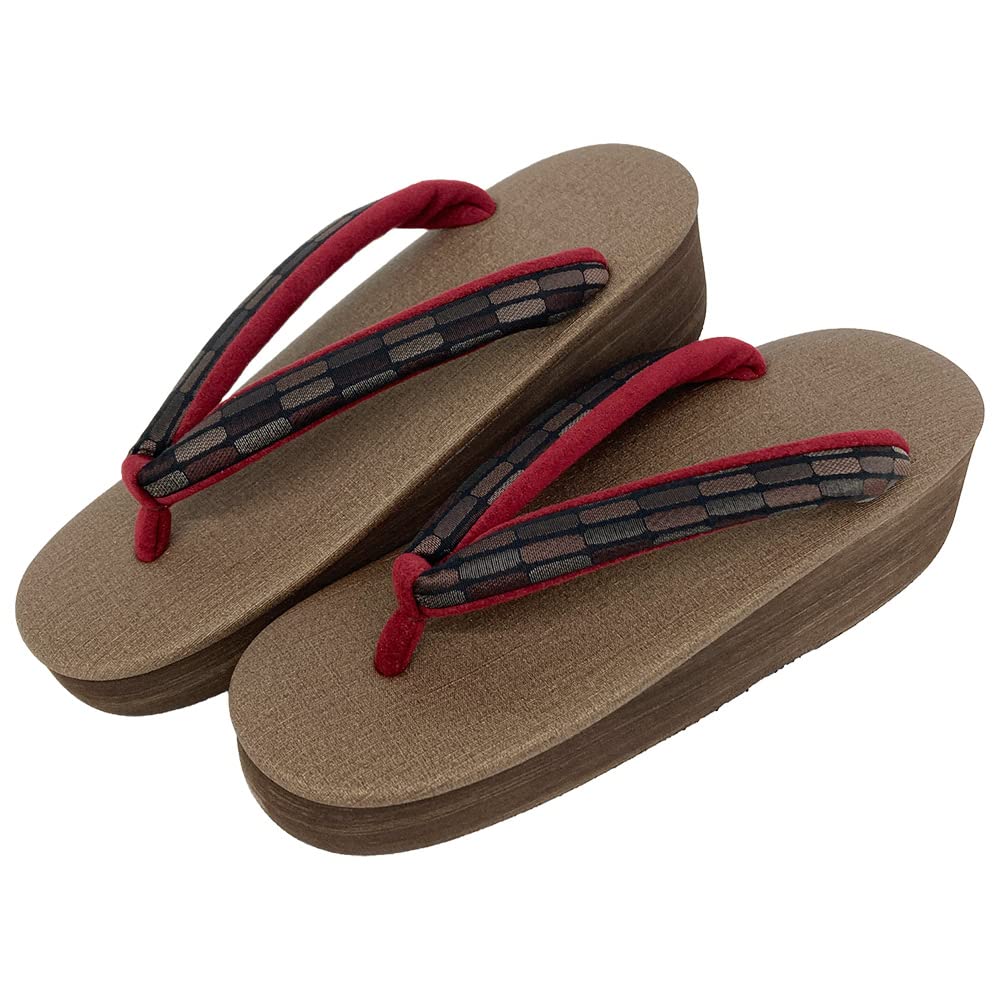 Kyoto Kimono Yuzen Karen Blosso Women's Zori Sandals, Boxed, Made In Japan (New Prism) (E. Brown X Brown, L)