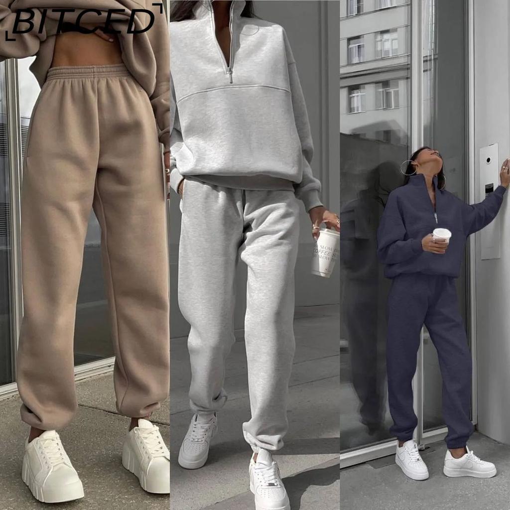 BITCED Women's Versatile Casual Fashion Thickened Long-Sleeved Hoodie and Trousers Two-Piece Set
