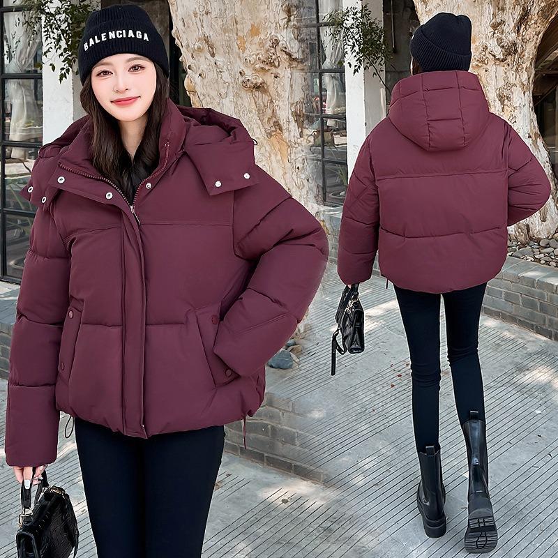 Padded-on women's short hooded new pink casual padded jacket small bread jacket jacket