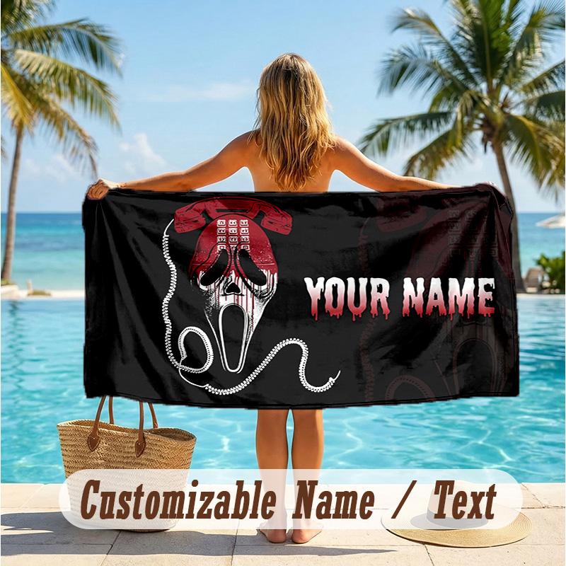 Custom Text Beach Towel, Soft Absorbent Swimming Multi-use TowelScream Ghostface
