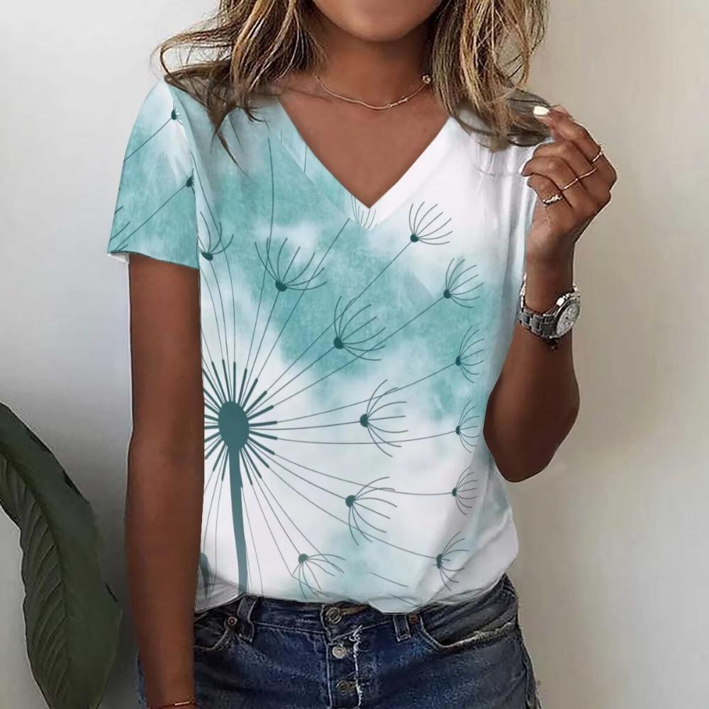 3D printing summer fashion women s street wear casual V-neck XS