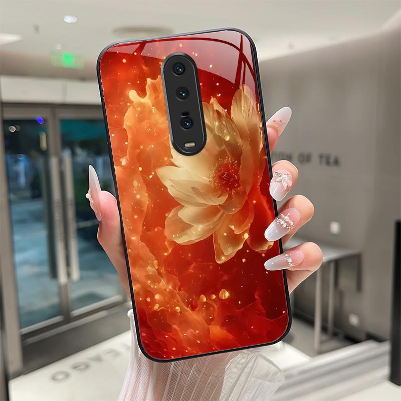 Cute Cartoon Cats Flower Case For Xiaomi Mi 9T Redmi K20 Pro Poco F2 Tempered Glass Phone Case Protective Back Cover Hard Shell