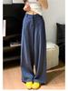 Korean Old Money Style Women's Wide-Leg Cotton Linen Pants, High-Waisted Straight Casual for Spring/Summer 2026.