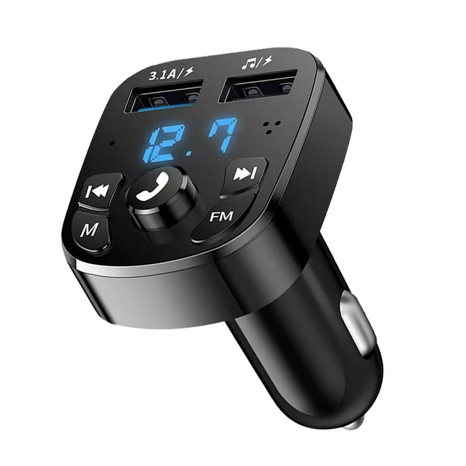 Car Hands-free Bluetooth-compaitable 5.0 FM Transmitter Fast Charge Car Kit MP3 Modulator Player Handsfree Audio Receiver 2 USB