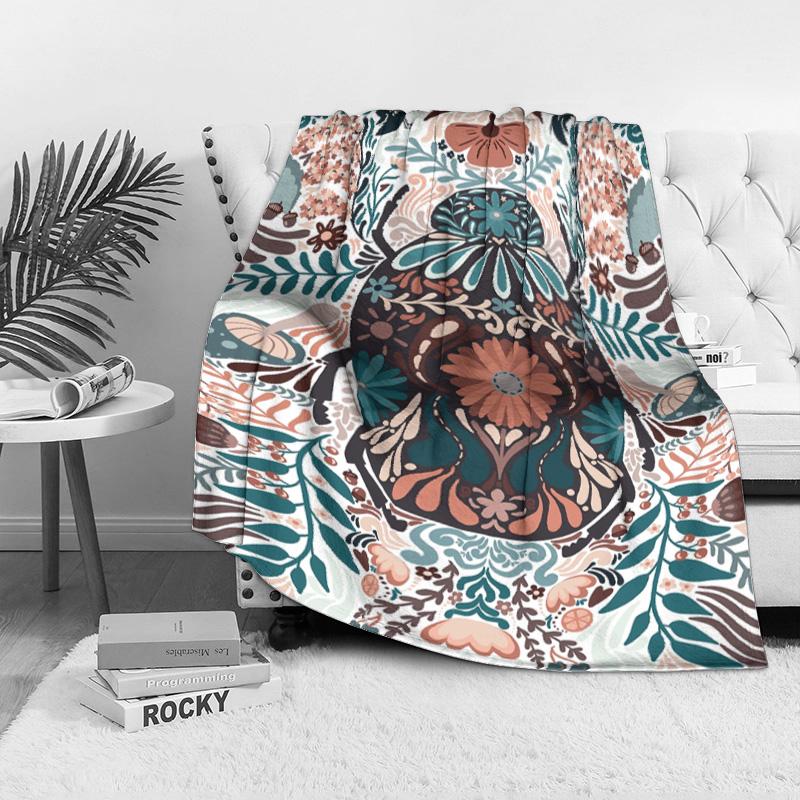 Boho Floral Print Blanket Throw Soft Fleece Bed Blanket Decorative Throw Blanket for Sofa Couch Living Room Bedroom