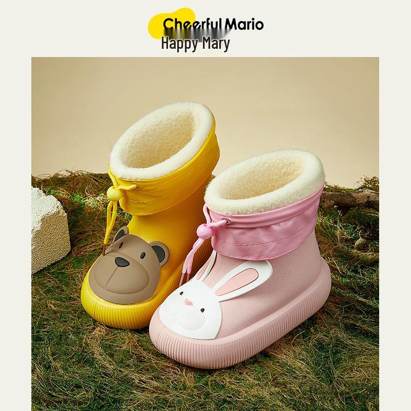 Happy Mary Kids' Waterproof Cartoon Rain Boots with Velvet Lining - Spring/Autumn Collection