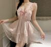 > Polka Dot Mesh Nightgown with Bow Strap - Women's Nightwear Set