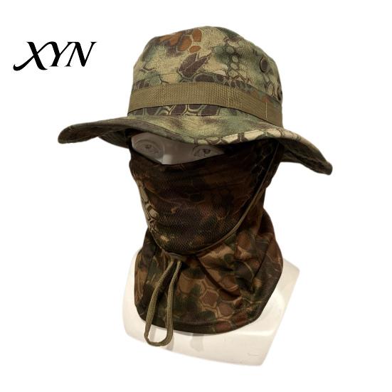 Quick-drying Hat Camouflage Sun with Balaclava Face Mask, UV Protection Men Wide Brim Hat, Breathable Bucket for Outdoor Fishing Hiking Cycling