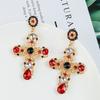 Nuovo Arrivo Orecchini Pendenti a Croce con Cristalli Neri e Rosa Vintage per Donna Barocco Bohemien Orecchini Lunghi Grandi Gioielli Brincos