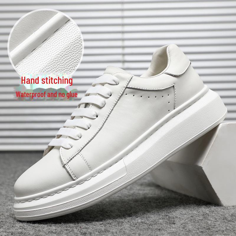 

Мужские белые кожаные кроссовки Lei Jun Style, увеличивающие рост - универсальная деловая обувь на толстой подошве 44 белый