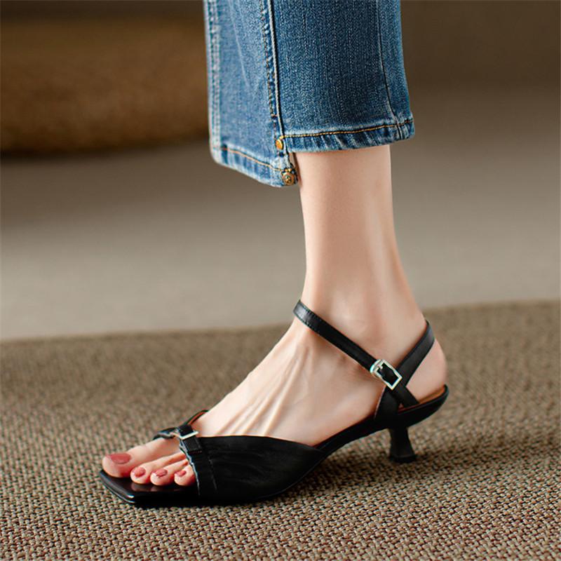 Fashion New Summer Sandals Sheep Leather Sandals for Women Fashion Buckle Square Toe Sandal Ladies Shoes Casual Shoes Women Sandals