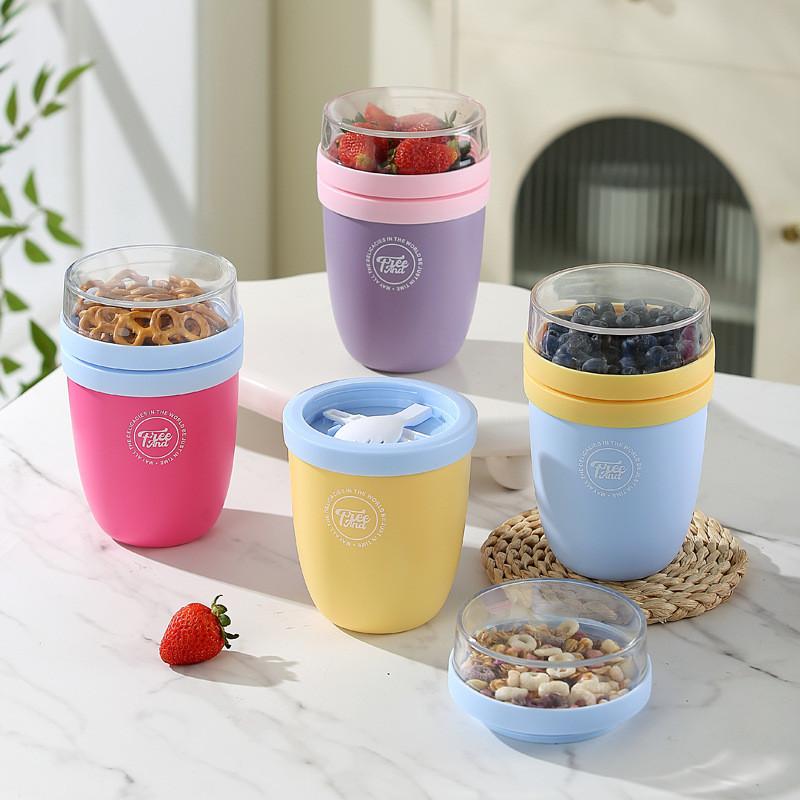 Stainless Steel Student Travel Mug With Lid And Spoon For Breakfast And Oatmeal