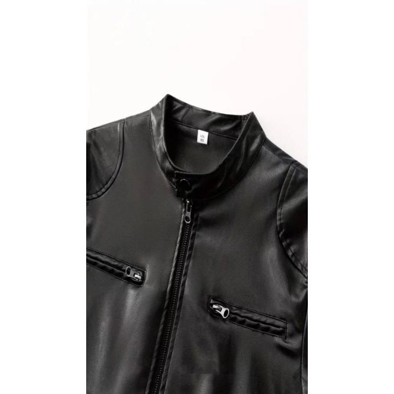 Mens Pu Leather Stand Collar Motorcycle Jacket Slim Fit Casual Outerwear