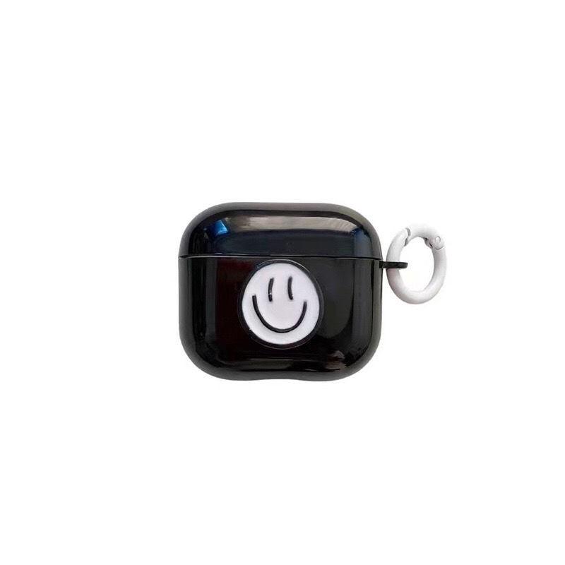 Suitable for Apple Personalized White Smiley Face Soft Black AirPods 1 Bluetooth Earphone Case 1st Generation 1st Generation Simple and Stylish
