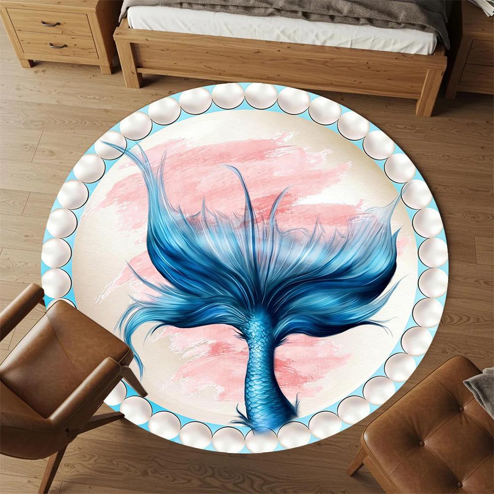 1pc Mermaid Tail Pearls Round Chair mat office Area Rug - Non-Slip, Floor Mat for Office, Bedroom, and Indoor Decor p127189