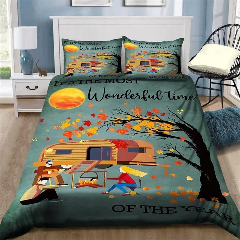 Camping Car Duvet Cover Travel Theme Bedding Set Cartoon Animal Camping Comforter Cover Full King For Teens Adult Camper Gifts