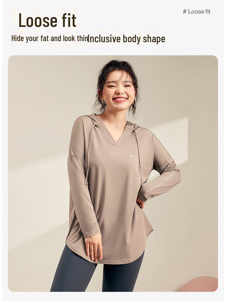 Women's Plus Size Hooded Yoga Top - Flattering, Breathable, Quick-Dry Long Sleeve for Fitness