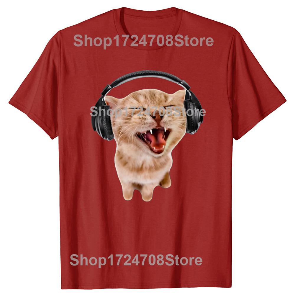 Funny Silly Cat With Headphones Graphic T-shirts Men Women's Fashion Casual Tshirt 100% Cotton Loose Oversized T Shirt